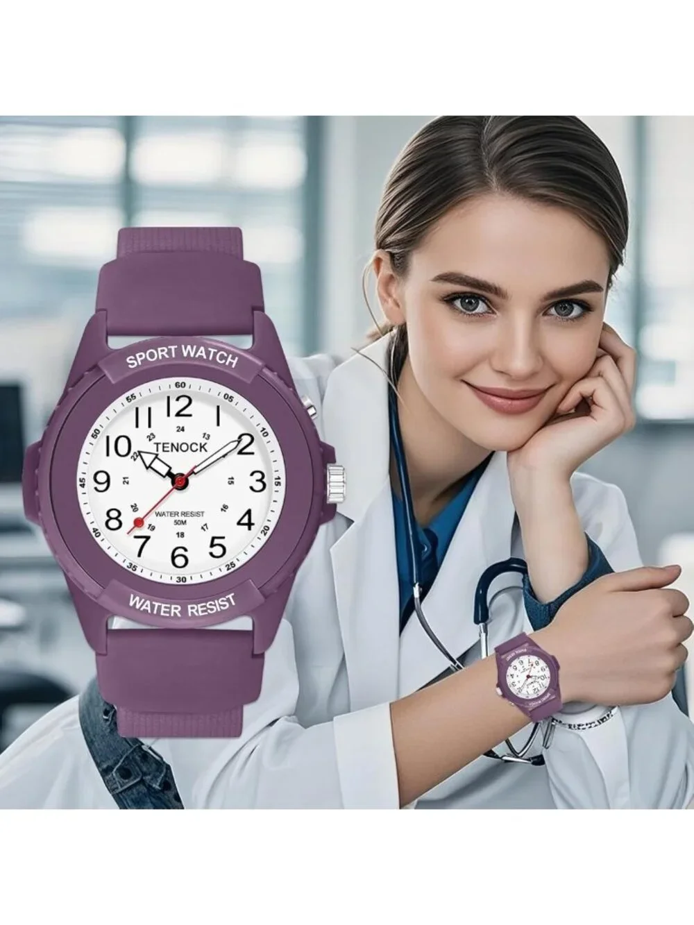 Stylish Waterproof Analog Watch for Women Nurses - Night Light, 50M, 12/24H